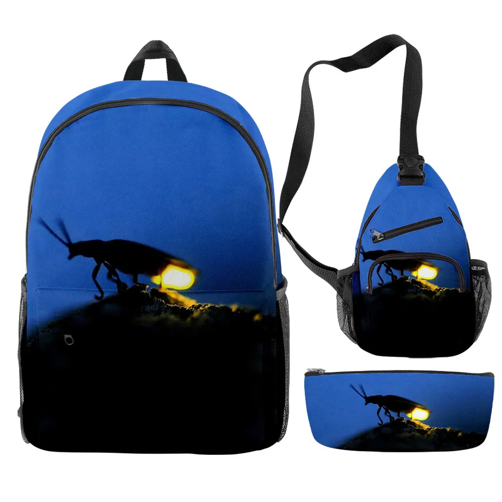 

Hip Hop Popular Novelty Funny Fireflies 3D Print 3pcs/Set pupil School Bags Travel Laptop Backpack Chest Bag Pencil Case