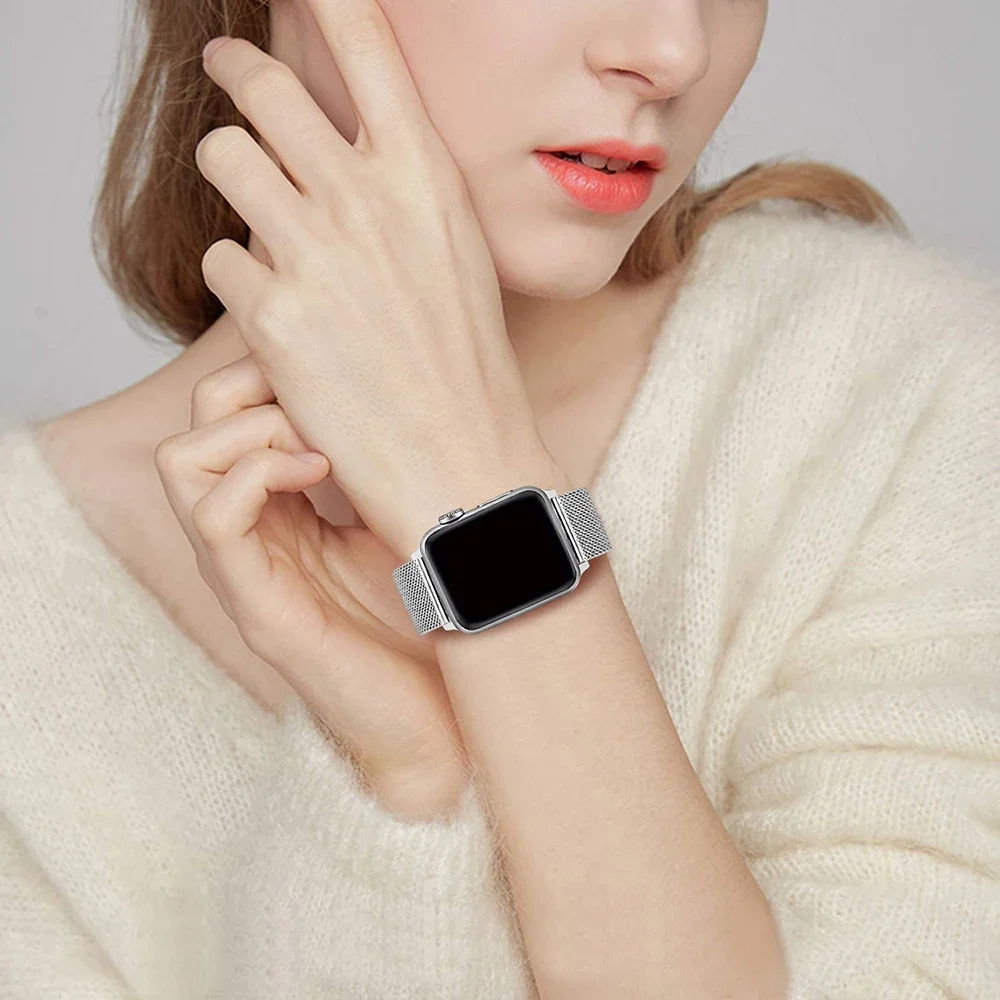 Correa milanesa para Apple watch 9 8 7 41mm 45mm Ultra/2 49mm banda transpirable de Metal para iWatch 6 5 4 3 SE 2 44mm 40mm 42mm 38mm