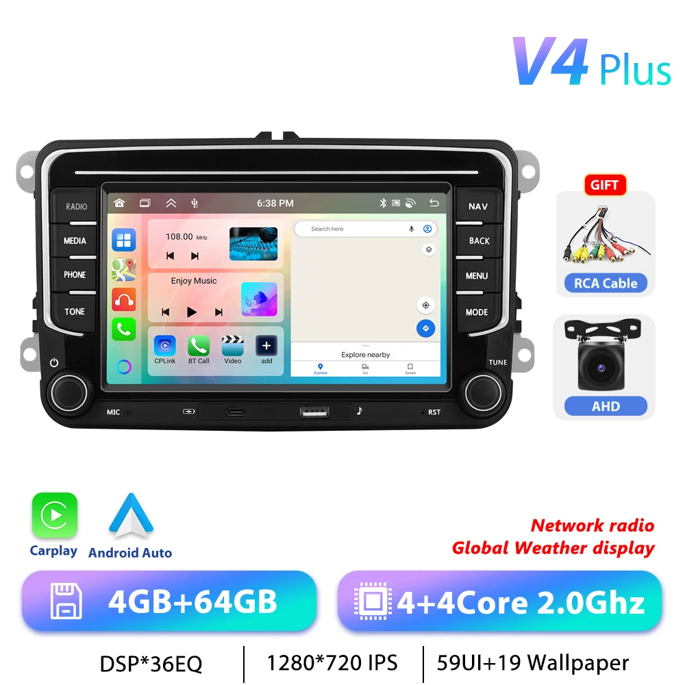 Podofo 7 "9" CarPlay Android Autoradio Voor Volkswagen VW Golf Passat JETTA Skoda SEAT Auto Intelligent Systeem 2din GPS Autoradio