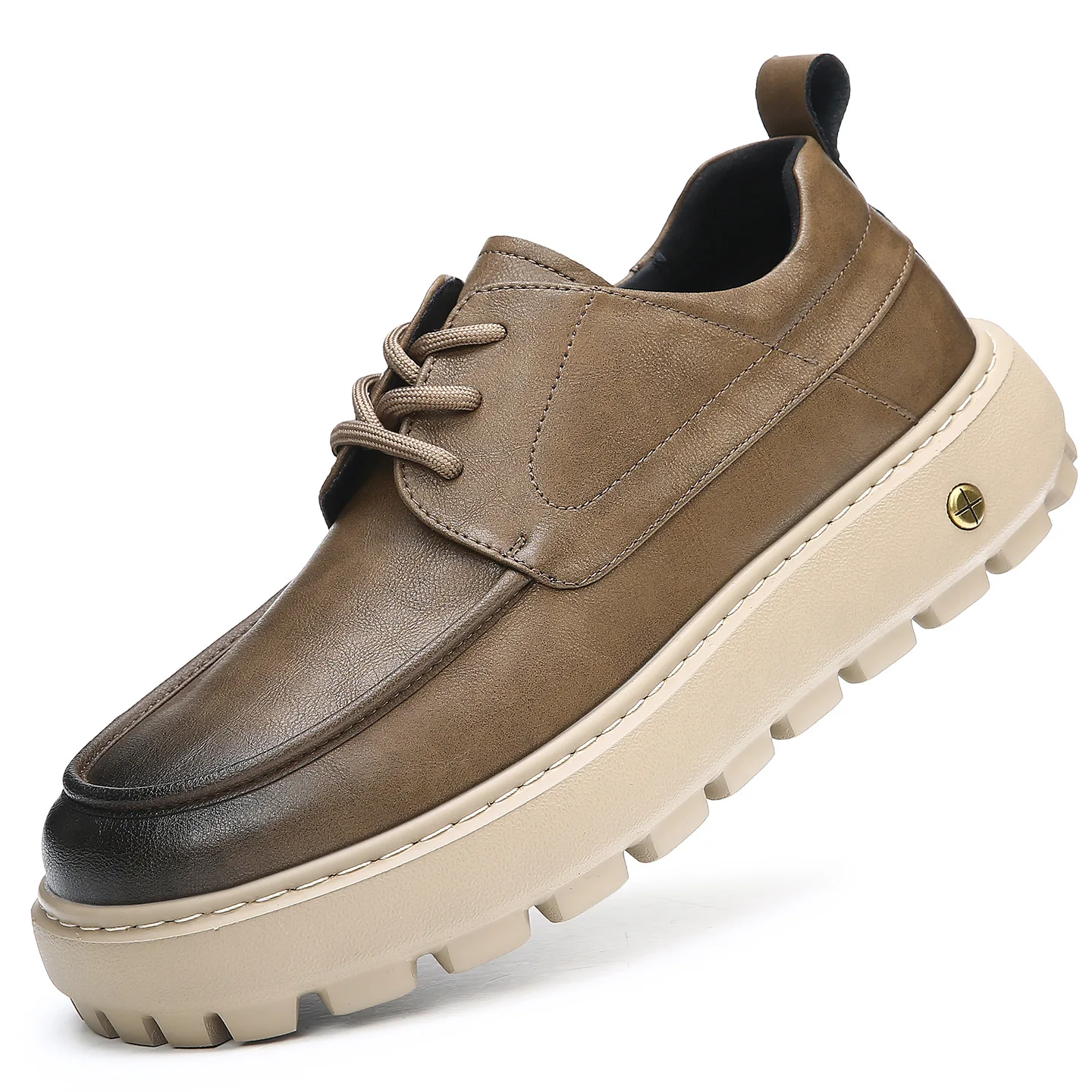 

New Designer Leather Sneakers for Men Spring Autumn Lace Increase Shoes Male Solid Color Fashion Casual Loafers Man