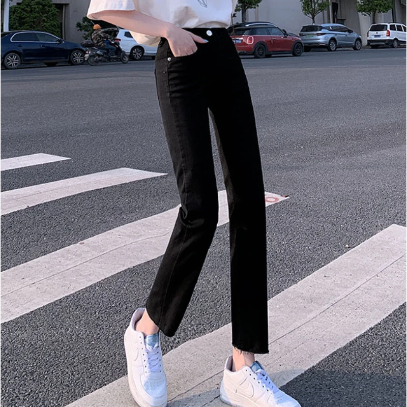 청바지 여성 한국 스타일 Feminino 바지 캐주얼 하이 웨이스트 학생 가을 기본 소프트 트렌디 슬림 streetwear 솔리드 여성용 핏