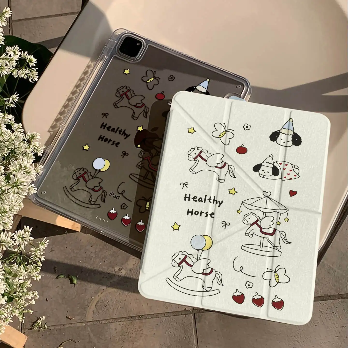 Ins Cartoon Merry-Go-Round Tablet Case For iPad Pro 11 12.9 13 M2 M4 M3 M5 Shell 8.3 9.7 10.2 5/6/7/8/9/10/11th Air 4 5 6 Cover