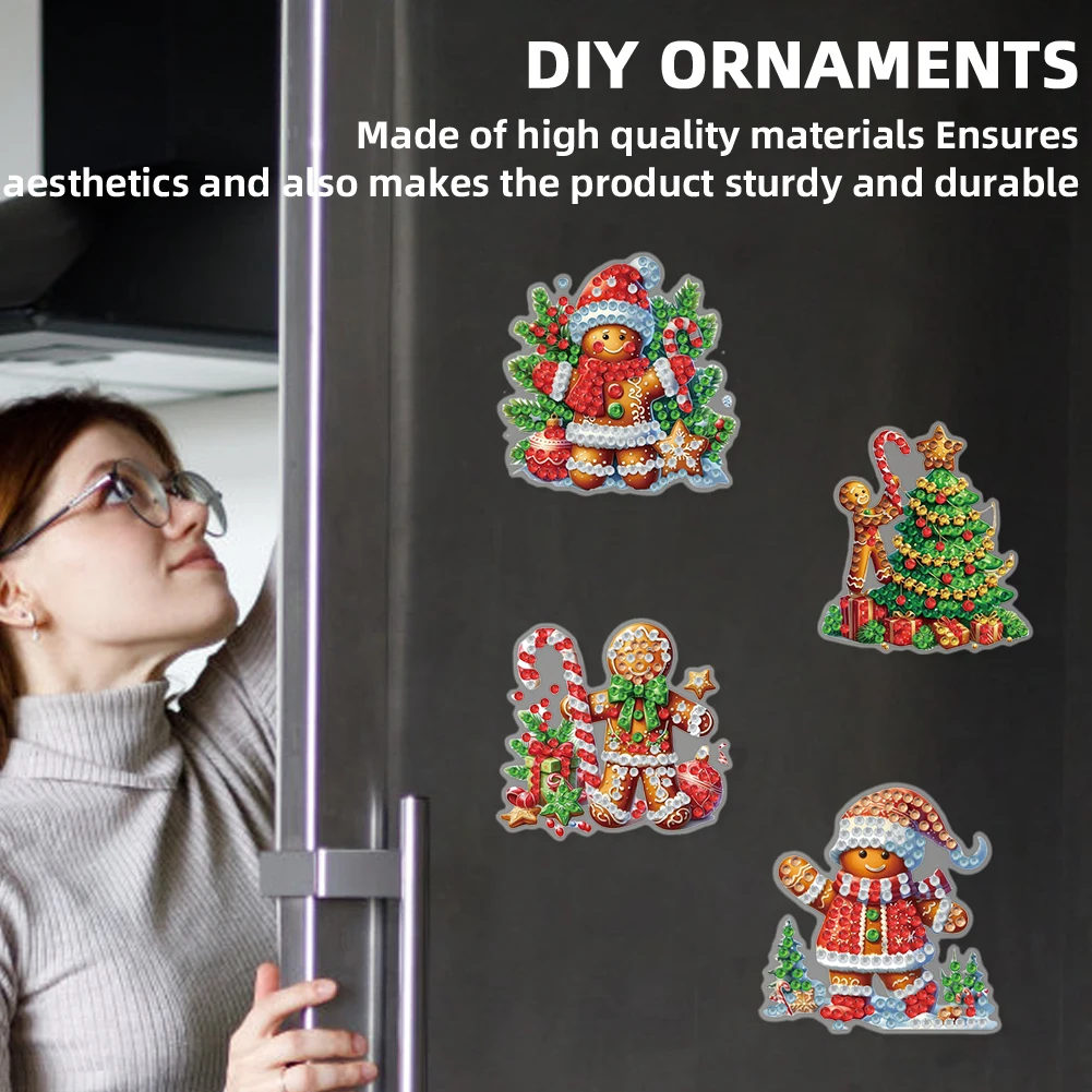 

6PCS 2D Flat Xmas DIY Crystal Refrigerator Magnet for Decor (Gingerbread Man)