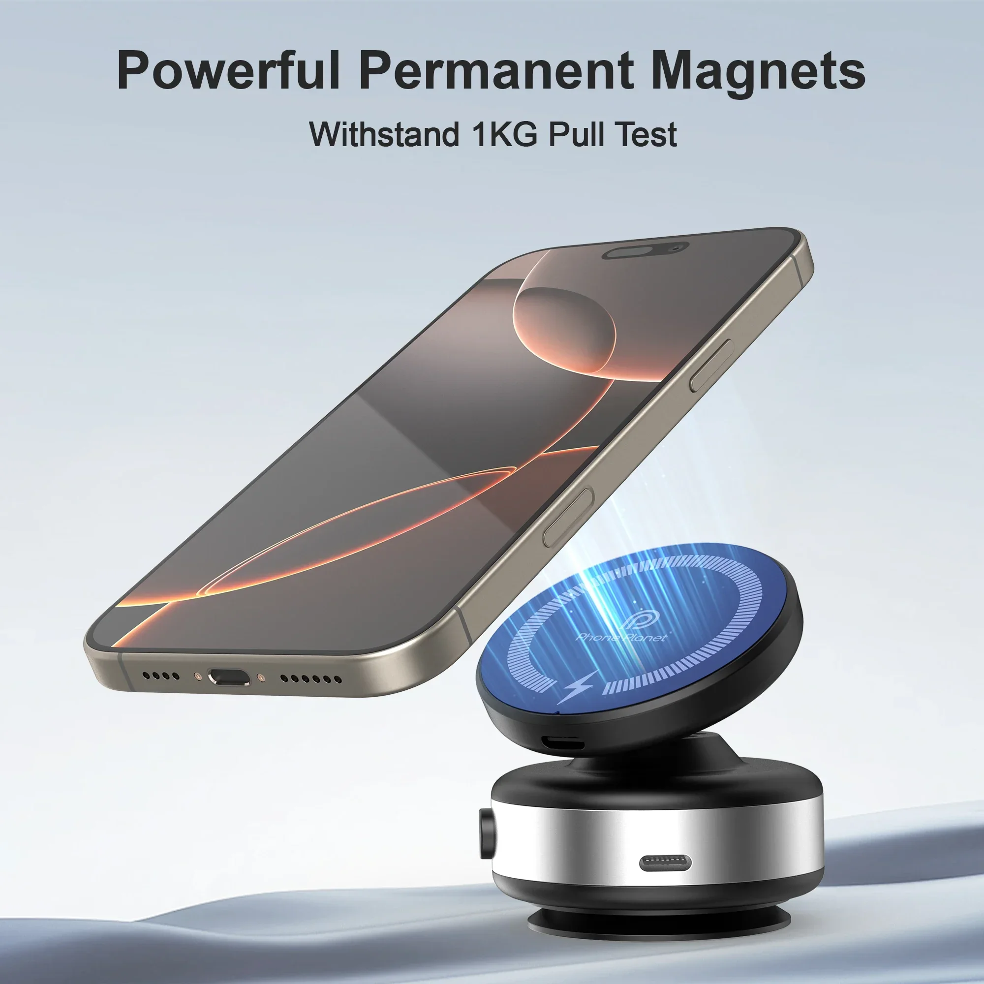 2In1 Car Wireless Phone Fast Charger Magnetic Vacuum Adsorption Charging Holder 360 ° Rotating For Iphone17/16/15 SamSung S26/25