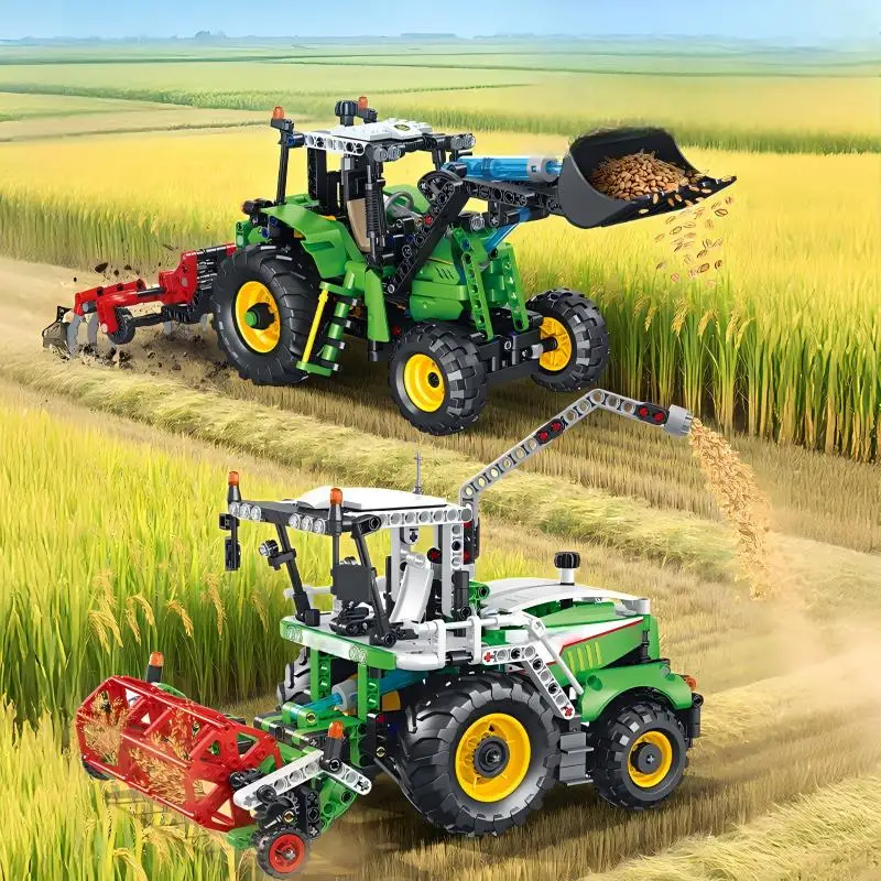 Hydraulic Farm Loader Harvester Building Blocks, Engineering Model, DIY Assembly, Desktop Decor, Nice Birthday Gift.