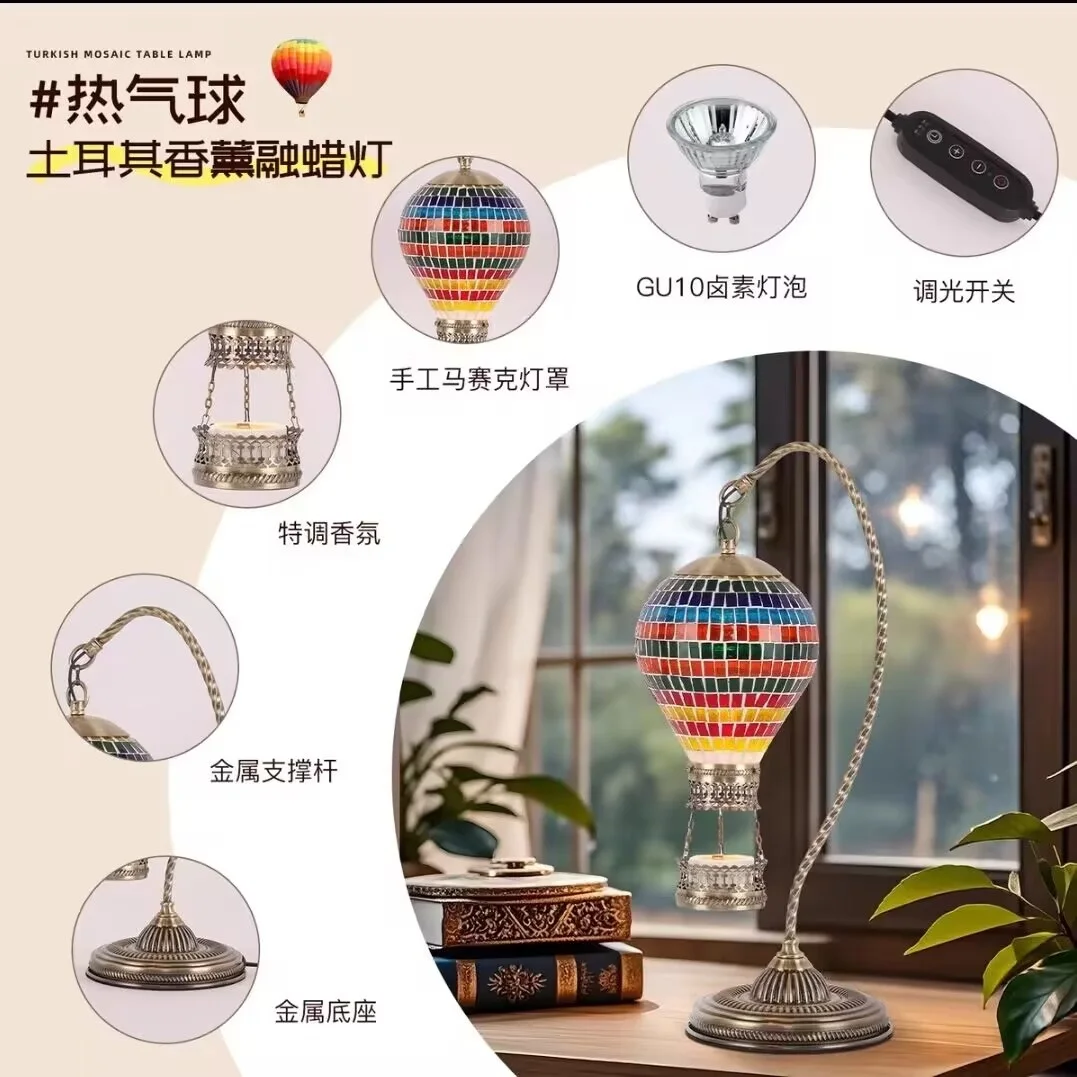 Lampada da tavolo per fusione della cera con mongolfiera a mosaico Lamparas De Mesa artigianali Lampada da letto in vetro Lamparas Con Mosaicos Luci notturne