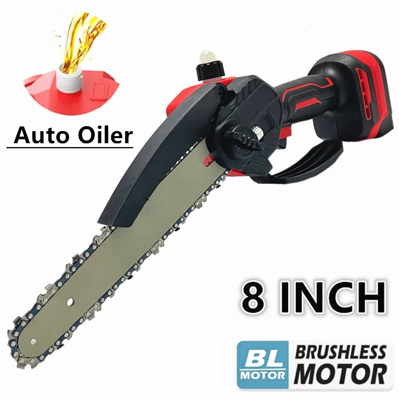 

8-inch Brushless Chainsaw Automatic Oiler Cordless Electric Chain Saw Cutter Pruning Garden Tools For Milwaukee 18V Battery