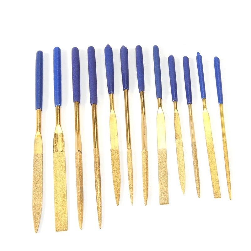 

12Pcs Titanium Coated Diamond Files Set Soft Rubber Handles Variety Shapes Diamond Needle Files For Metal Glass Ceramics