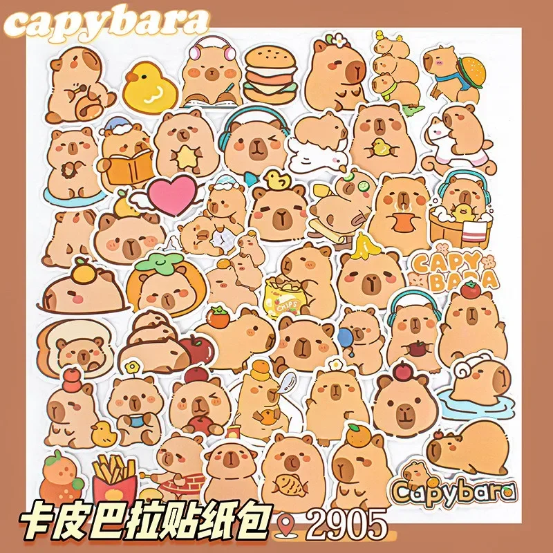 50 Pieces/Set Capybara Handbook Sticker Panda Sticker DIY Small Pattern Decorative Cartoon Paste Capybara For Children And Girls