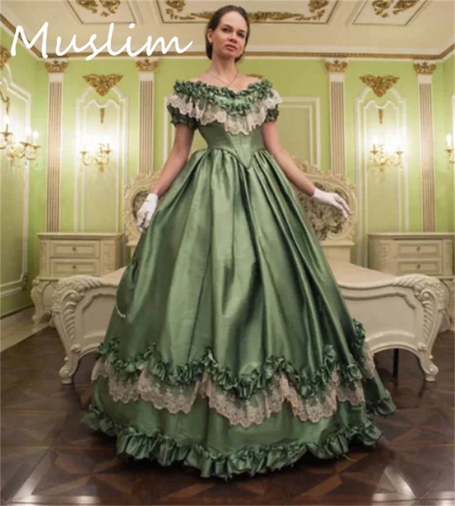 Vestido de noche medieval victoriano 2025, guerra civil, era verde, mascaradas, vestido de fiesta histórico italiano con hombros descubiertos, personalizado