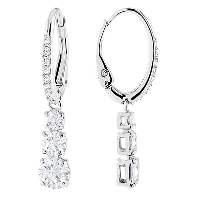 Huitan Fashion Shining Pendant Earrings Female Engagement Jewelry with Bright Round Zirconia Luxury Silver Color Accessories