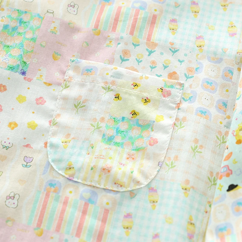 ربيع الخريف الأزهار الكرتون المطبوعة بلوزات بأكمام طويلة ملابس حريمي عادية الحلو جيب كبير الإناث قمصان قطنية وبلوزات K111 #4