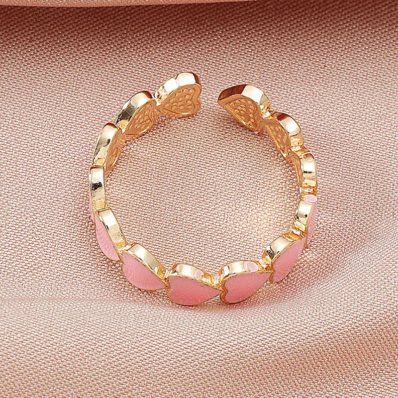 Colorful Love Heart Women\'s Ring Opening Sweet Enamel Cute Finger Rings Gold Color Vintage Bohemia Jewelry for Women Girl