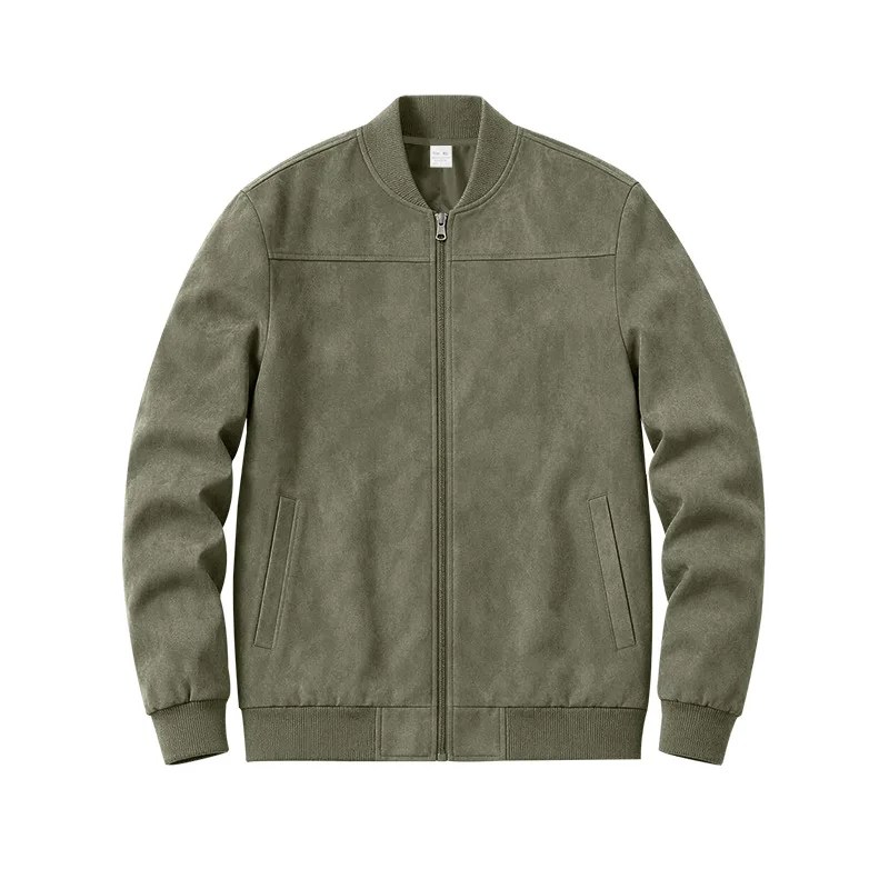 Herren Herbst- und Winter-Freizeitjacke in Übergröße aus Wildleder mit Reißverschluss und Stehkragen, Langarm – Detail 35