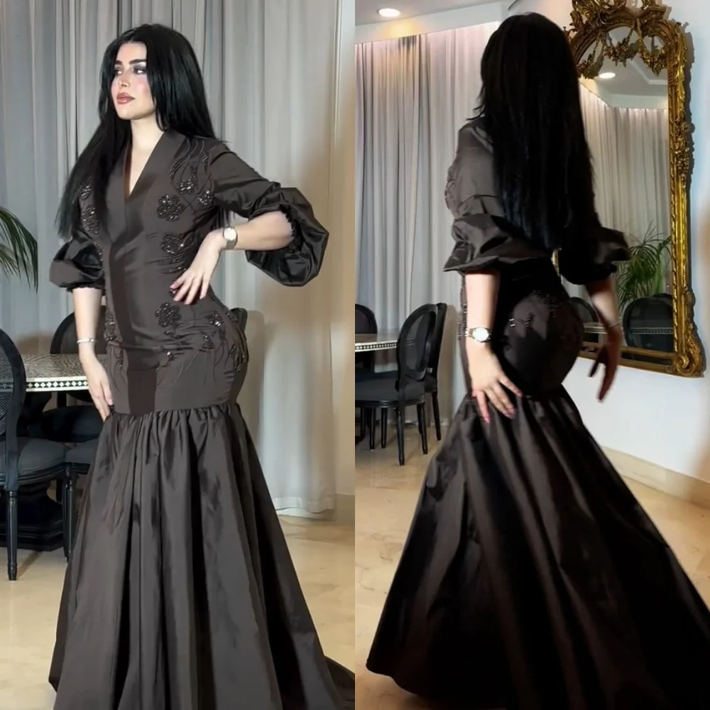 

Customized Modern Style Sequined Pattern Mermaid V-neck Long Dresses Bespoke Occasion Quinceanera Sizes Available