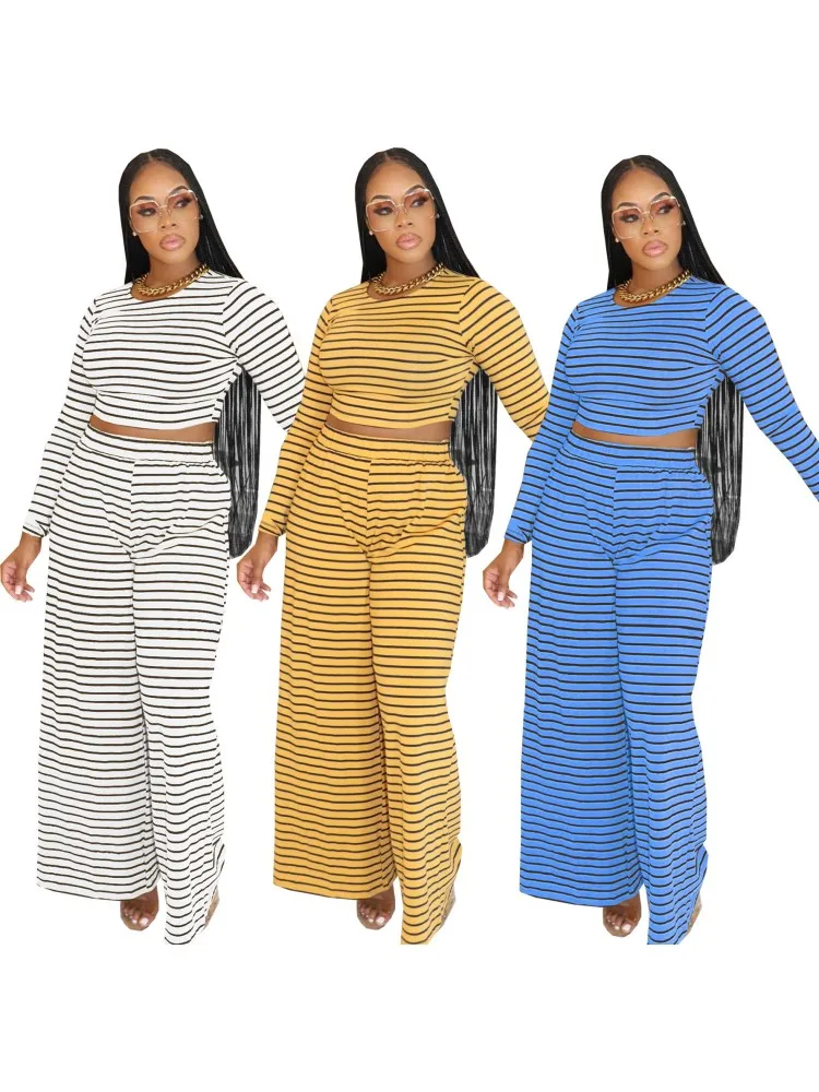 2 Pieces Women's Sets 2024 Summer Autumn Stripe Pullover Africa Suit Tops And Pants Suits Two Piece Set Tracksuit Outfit