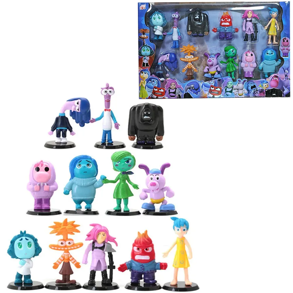 Disney inside out 2 Action Figure Set 12Pcs Joy Anxiety Anger Sadness Disgust Fear Dolls Toy Model Kids Gift Cartoon Movie Theme