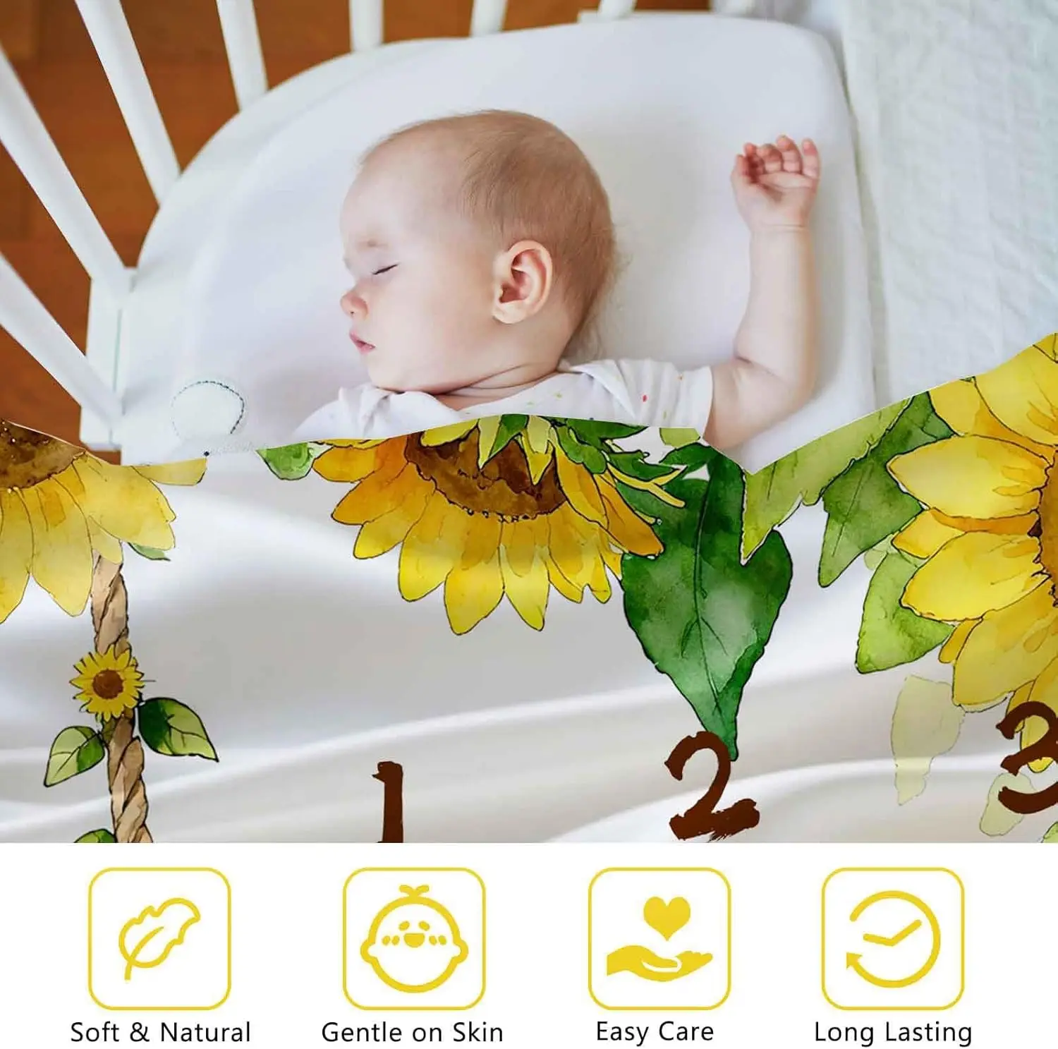 

Ежемесячное одеяло VIKAMA Baby Sunflower для девочек, одеяло с желтыми цветами для отслеживания развития малыша, подарок для новорожденных от мамы на крестины