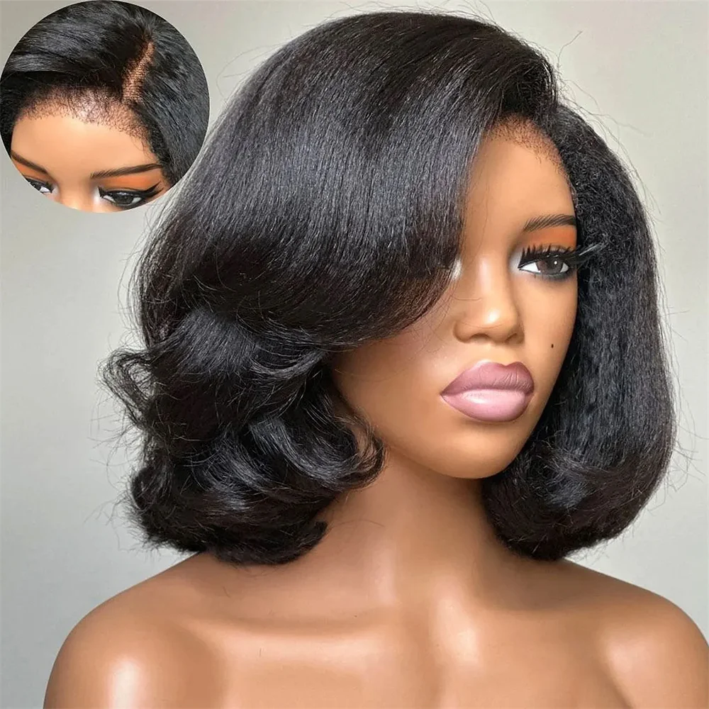 Lange 26 Inch Lijmloze 180 Dichtheid Zwarte Yaki Kinky Wave Diepe Kant Voor Vrouwen Met BabyHair Preplucked Dagelijks