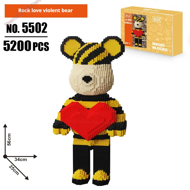 Kids Toys Cartoon Mini Love Violent Bear Bearbrick Model with Light Building Block DIY Micro Bricks Christmas Birthday Gift