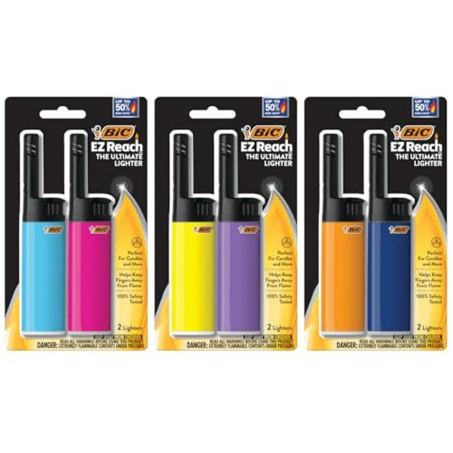 

EZ Reach Lighters, Extended Wand for Grills and Firepits, Classic Collection, 6-Pack Colors May Vary