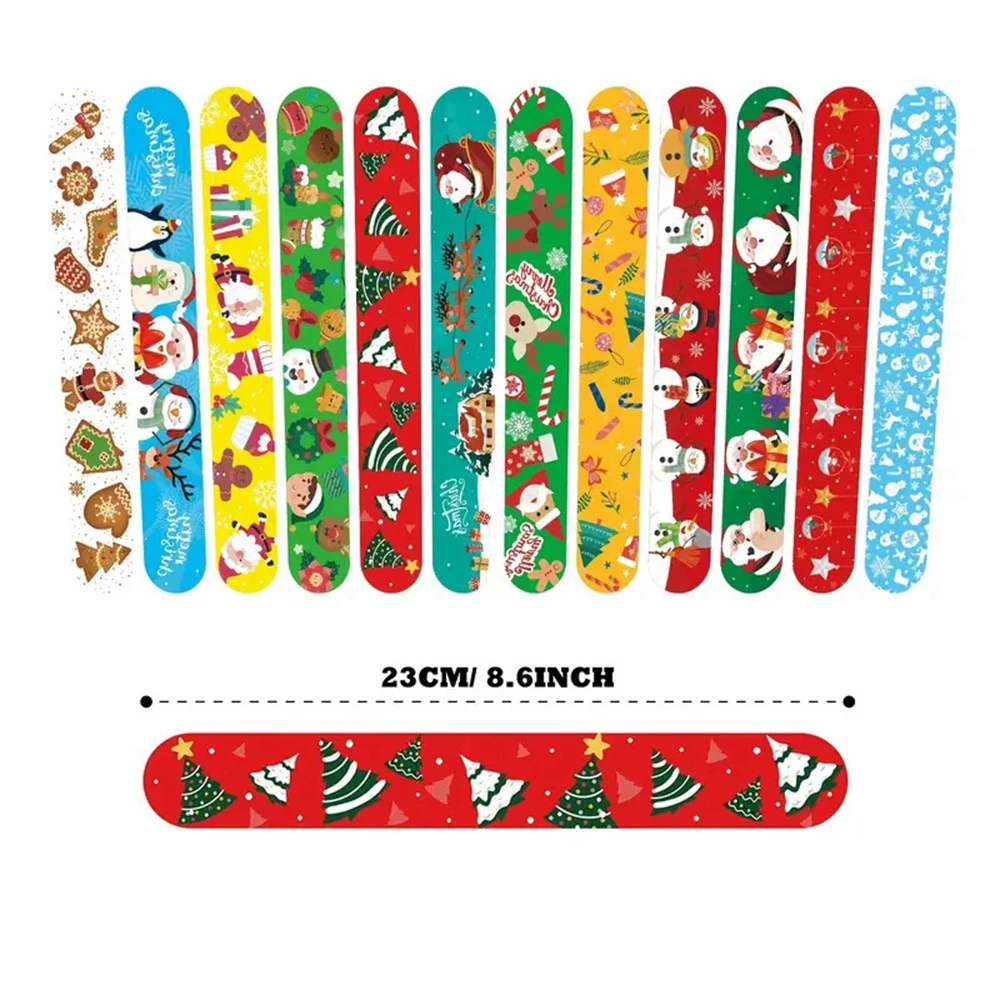 Christmas Xmas 24PCS for Kids Santa Claus Snowman Slap Bracelets Party Favors Toys Wristband Stocking Stuffers Gifts