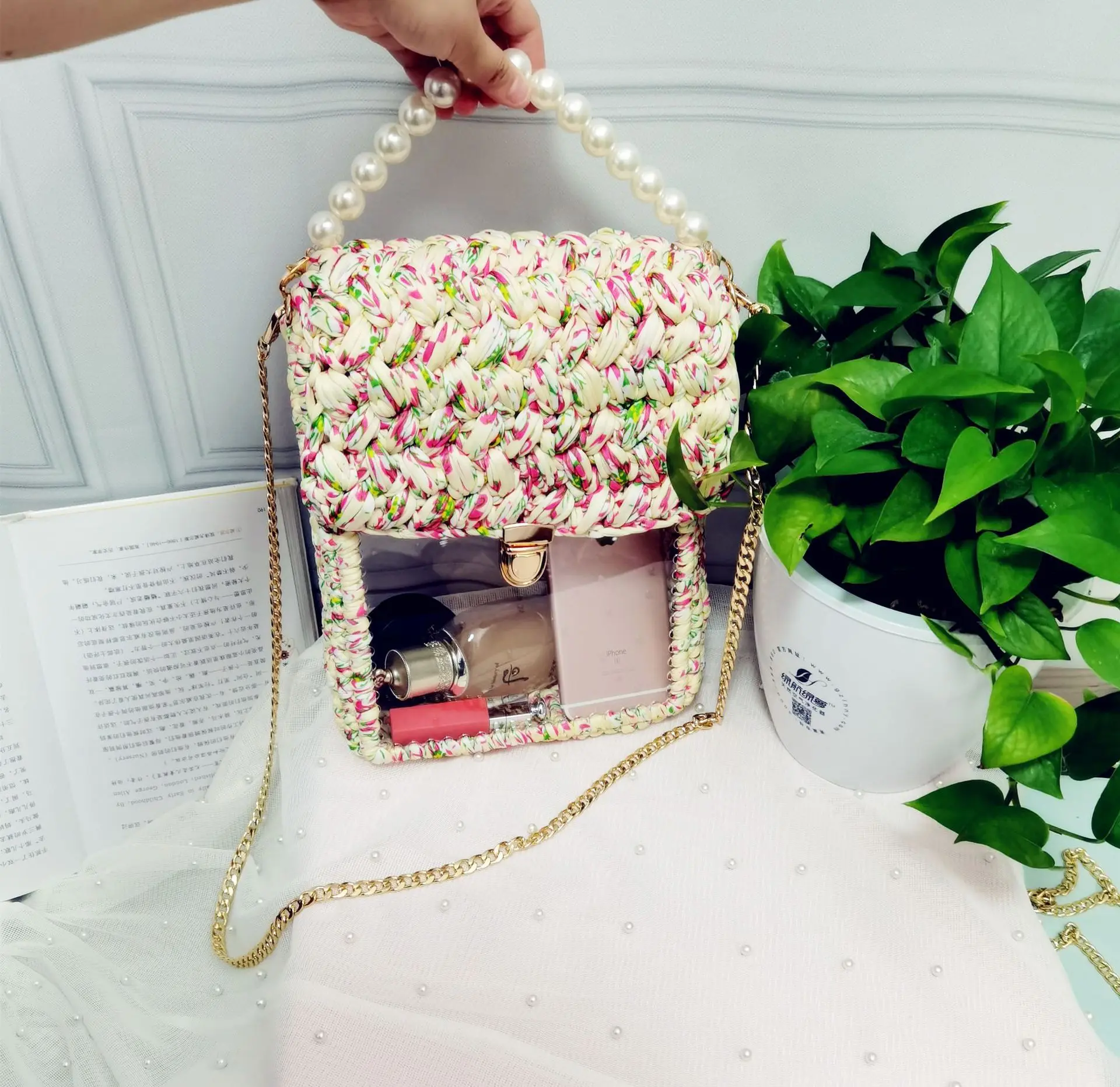 

Internet Celebrity Square Flip Lady Crochet Acrylic Transparent Large Capacity Shoulder Portable Leisure Bag