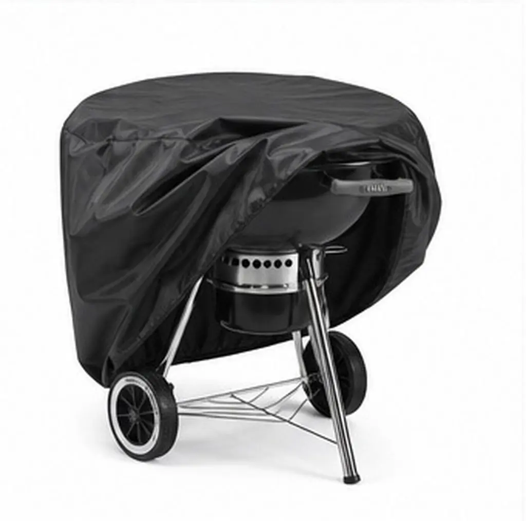 Round Bbq Cover 77Cm Diameter 58Cm Height Waterproof Polyester 190D for Most Gas Electric Barbecues Black Silver Dust Rain