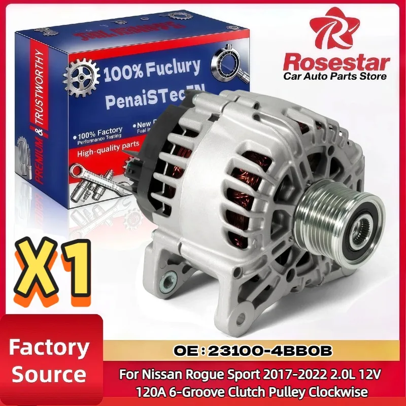 23100-4BB0A High Output Alternator For Nissan Rogue Sport 2017-2022 2.0L 12V 120A 6-Groove Clutch Pulley Clockwise