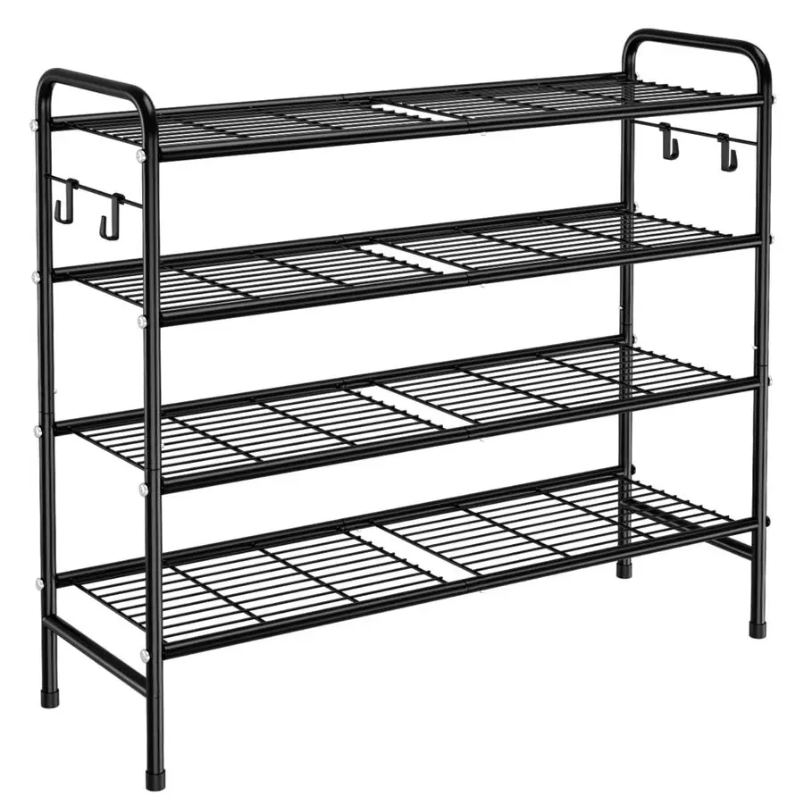 

Металлическая полка для обуви шириной 33 см, органайзер для обуви с 4 боковыми крючками, прочная подставка для обуви для шкафа, прихожей, входной двери, G