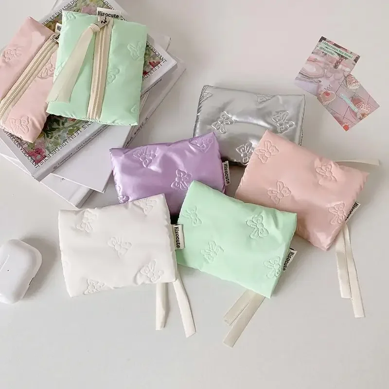 Ins 스타일 지퍼 주머니 화장품 가방 보관 가방 귀여운 활 패턴 동전 지갑 여성 이어폰 동전 키 지갑 주최자