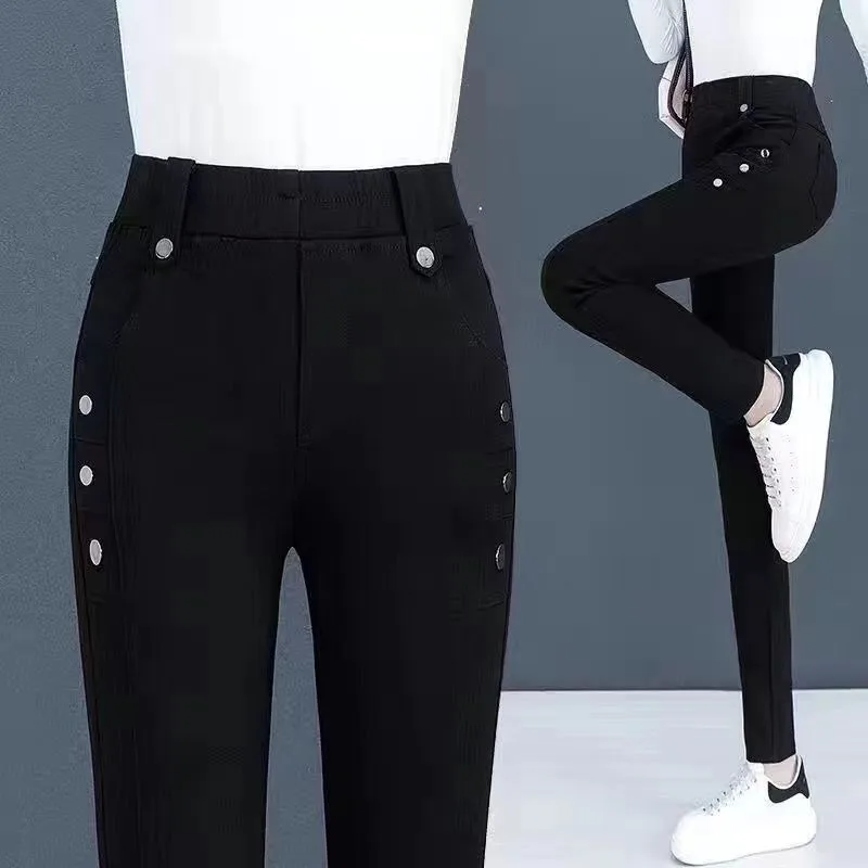 2023 New Spring Autumn High Waist Jeans Women Casual Slim Minimal Commuting Pure Colorsmall Foot Pencil Pants