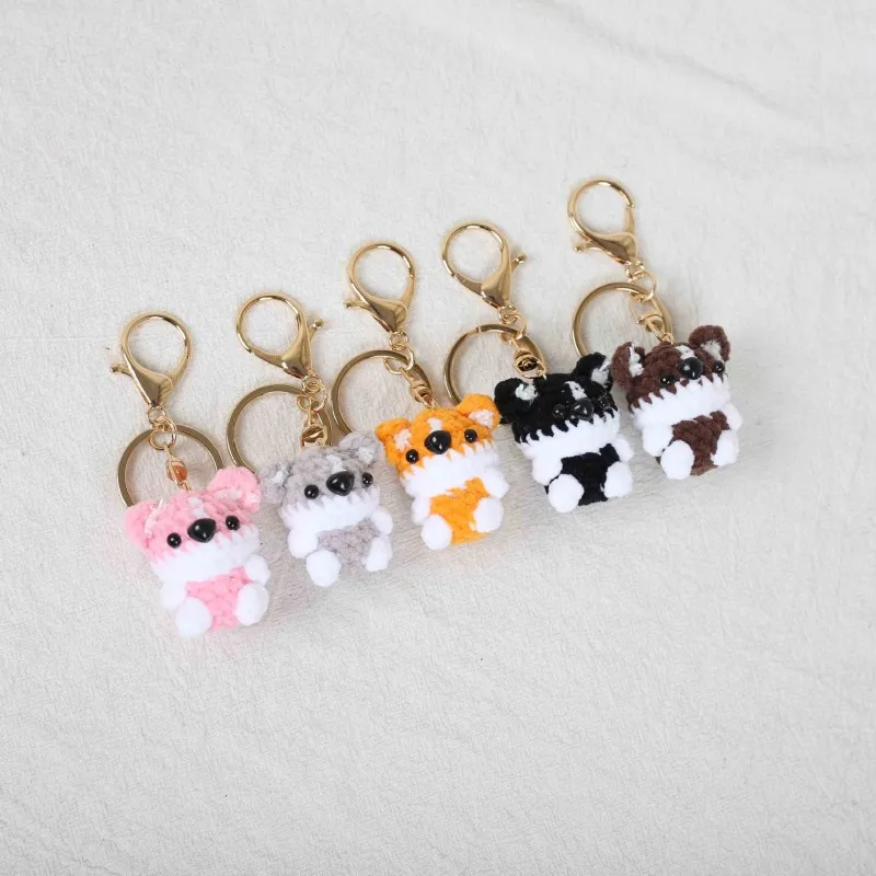 

Миниатюрные вязаные брелоки-щенки ручной работы, серия маленьких собак, брелок для ключей от машины, милый брелок-щенок, оптом