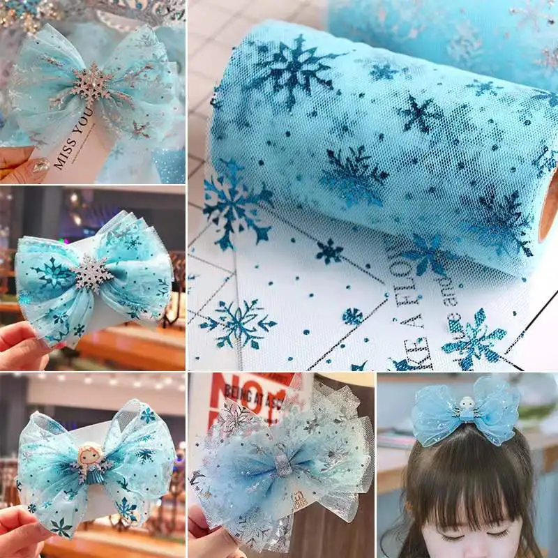 6cm*5y Snowflake Tulle Rainbow Silver Snow Star DIY Handmade Fabric Baby Dress Christmas Wedding Birthday Bouquet Supplies