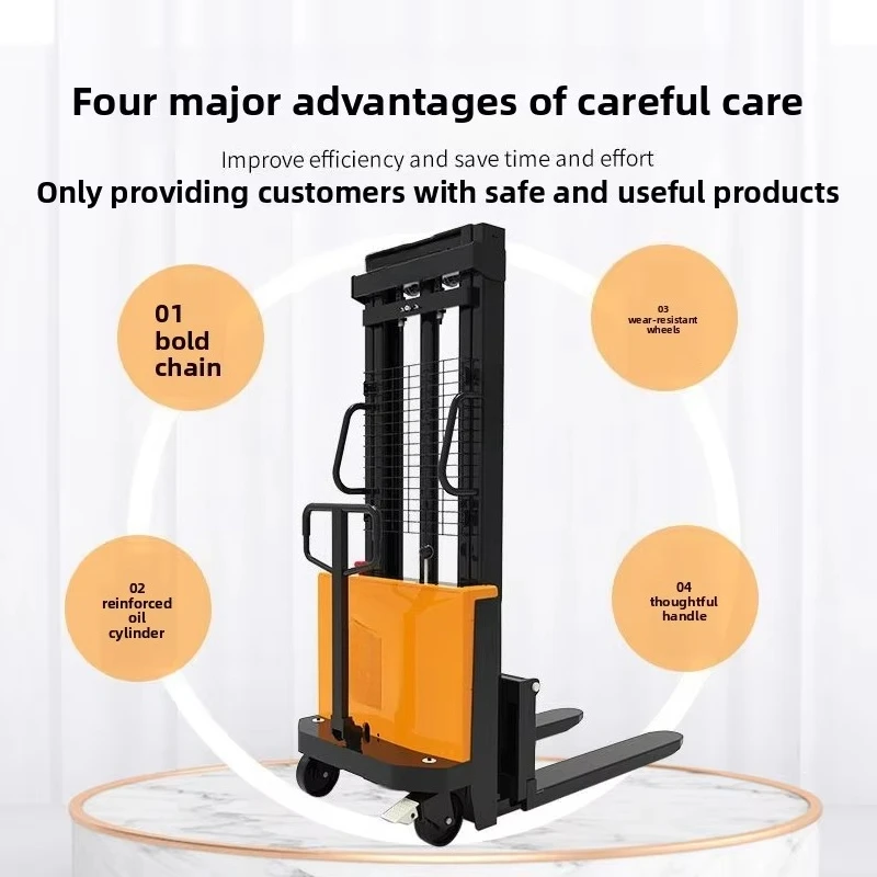 2026 - 1.5-ton hydraulic forklift stacker, brand new and in working condition, with loading and unloading lifting platform.