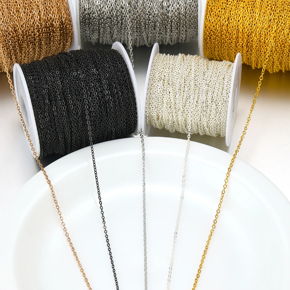 2 Meter Edelstahl-Kreuzketten in Roségold, Schwarz, 1–2 mm Breite, Ketten für Halskette, Armband, Zubehör, DIY-Schmuckzubehör
