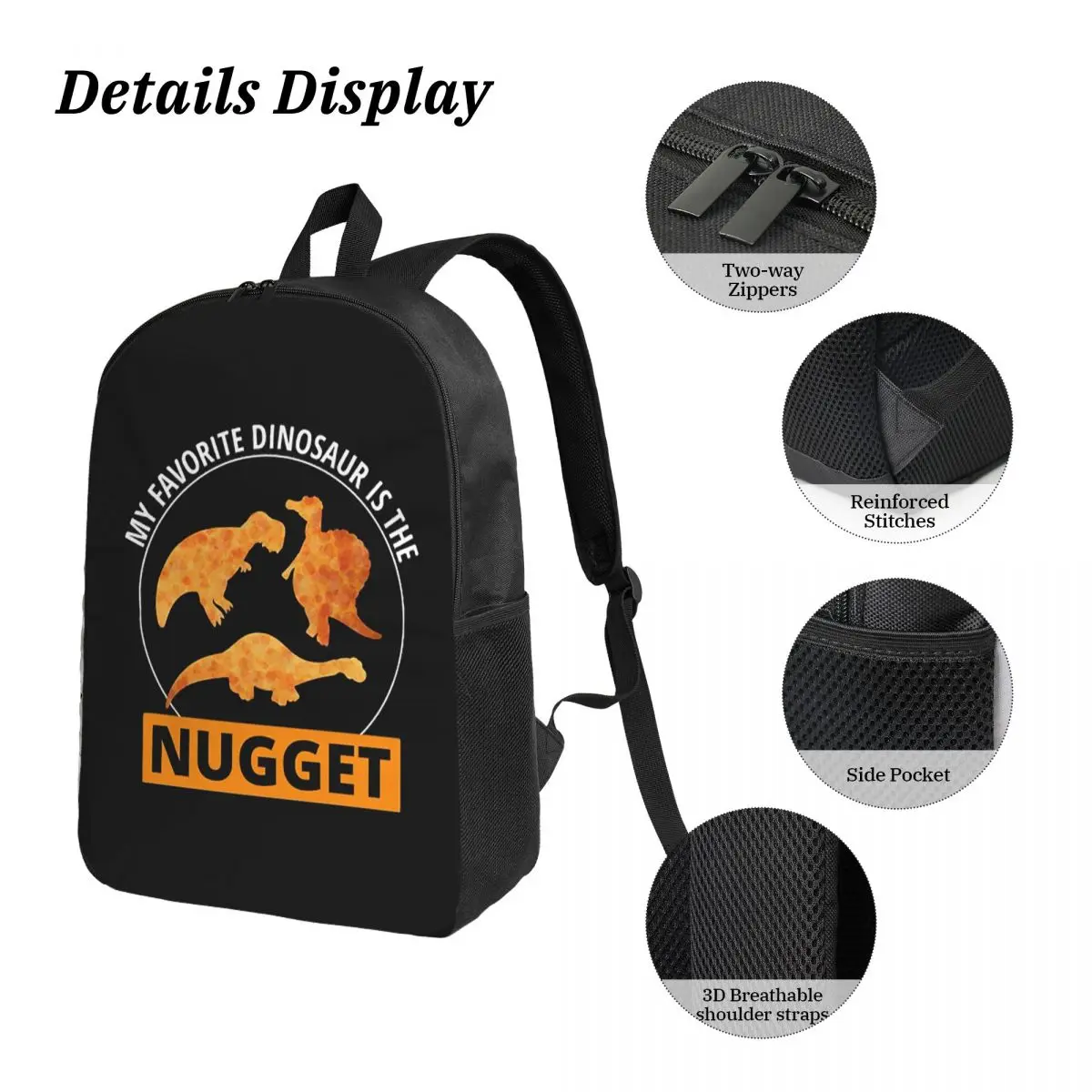 Nugget de pollo comida rápida dinosaurio dinosaurio amantes de los animales mochila niños niñas mochila escolar 3ps bolsa de almuerzo aislada estuche para lápices