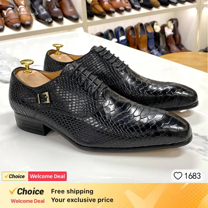 Mens Handmade Leather Dress Shoes Business Crocodile Pattern Oxford Formal Lace-Up Comfortable NonSlip Breathable Office Wedding - Image 5