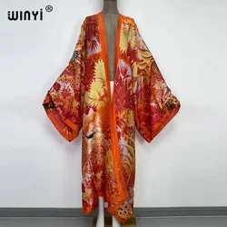 WINYI Summer Women Cardigan stitch robe Cocktail sexcy Boho Maxi African Holiday Batwing Sleeve Silk feeling Robe kimono CAFTAN