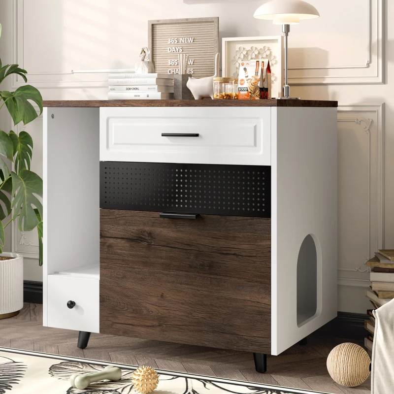 

Корпус для кошачьего туалета, скрытый ящик для кошачьего туалета, мебель с двумя ящиками и дверцами, торцевой столик для кошачьего домика для гостиной