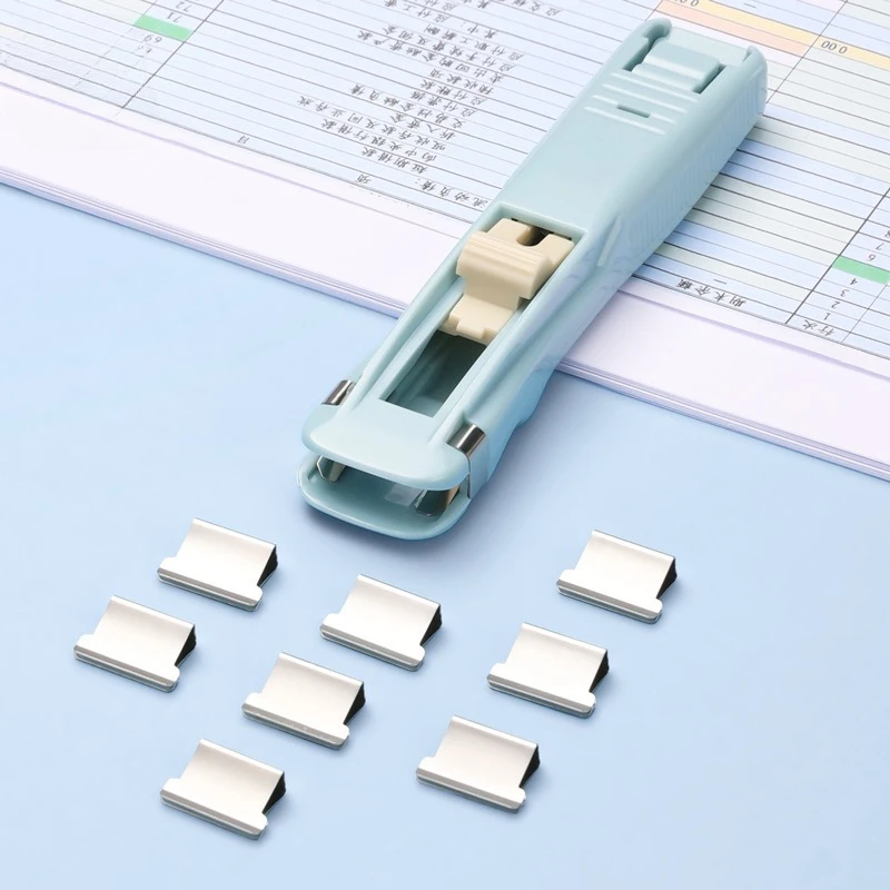 Solid Color No-Staple Paper Clip Machine - Simple Students Stapler for Binding Test Papers & Documents Stapler with Push Clips