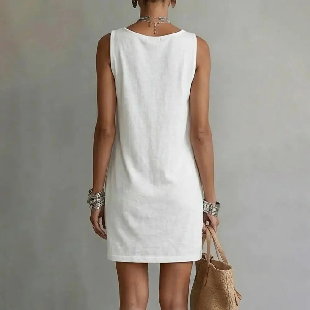 

Summer Women Vest Dress Cowl Neck Mini Tank Dress Casual Travel Vacation Sundress with Pockets Sleeveless Solid Midi Dress Vesti