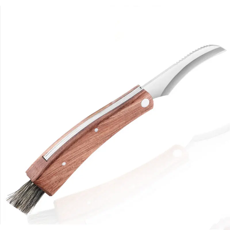 Pear Wood Handle Mushroom Knife Stainless Steel Folding Blade Pocket Knives Outdoor Camping Utility EDC Multitool With Chain