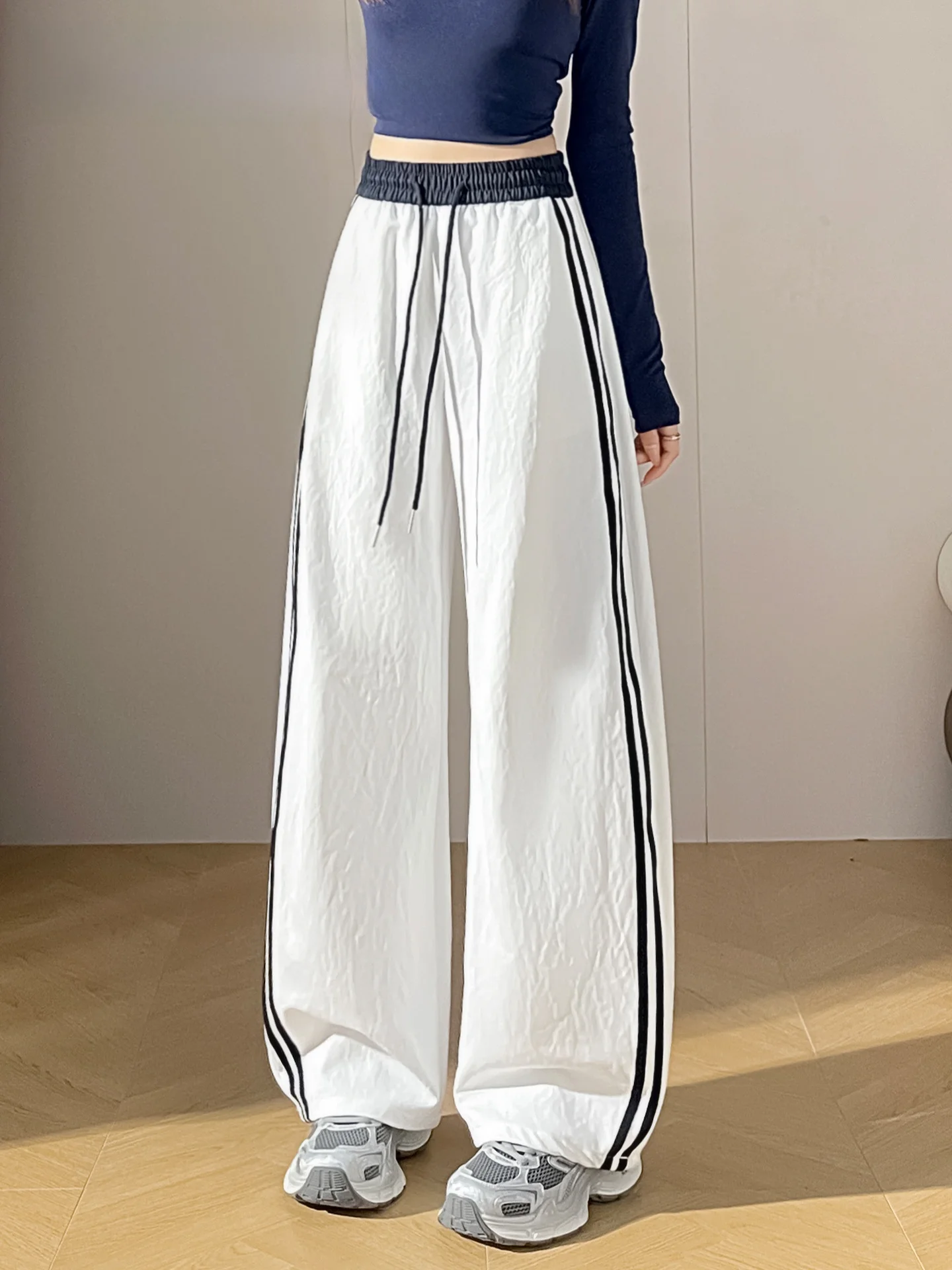 

La Chapelle American Sle Side Stripe Qui Dry Sports Pants Women Loose Drapey Casual Wide Leg Sweatpants Spring