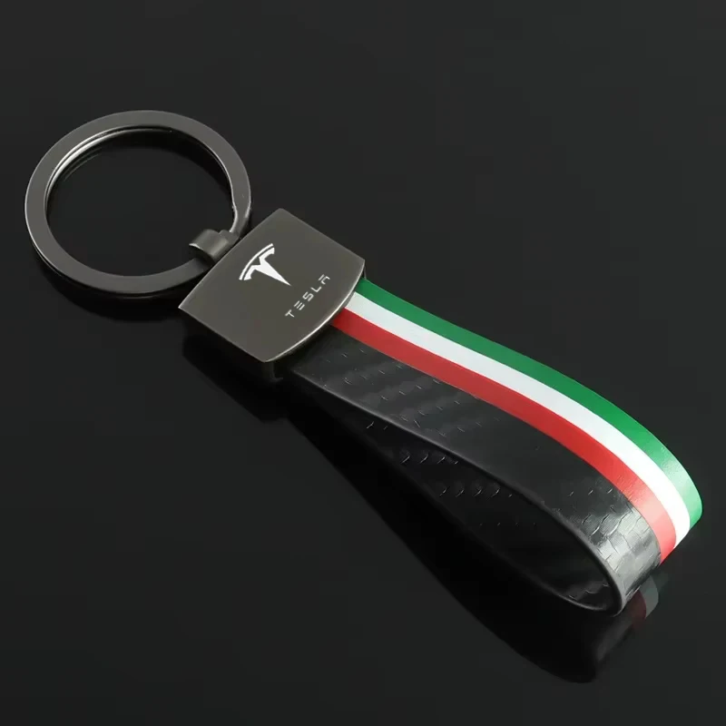 Brelok do kluczy z włókna węglowego, skórzany, ze stopu, stylizacja flagi Niemiec i Włoch, breloczki do kluczy z logo Tesla Model 3 S X Y Roadster Cybertuck