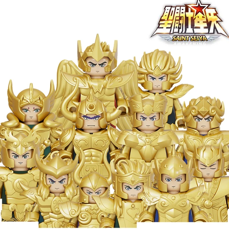 12pcs/set Saint Seiya Gold Saint Athena Japanese Anime Mini Man Blocks Figure