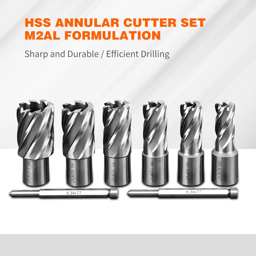 

6pc HSS SFX 6+2 1" Metal Core Drill Bit Annular Cutter Hollow Drill Bit Saw Cutter Hole Opener for Metal Drilling Tools