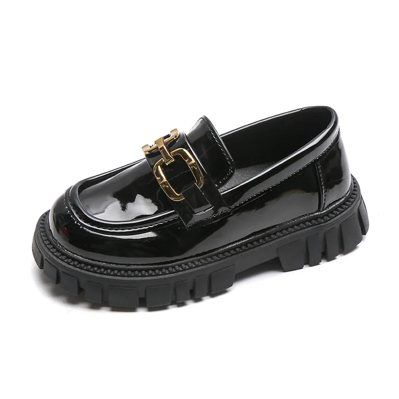 Princess Shoes 2022 Spring Black Loafers Baby Boys School Shoes Metal Kids Fashion Casual PU Glossy Children Cute Mary Janes New