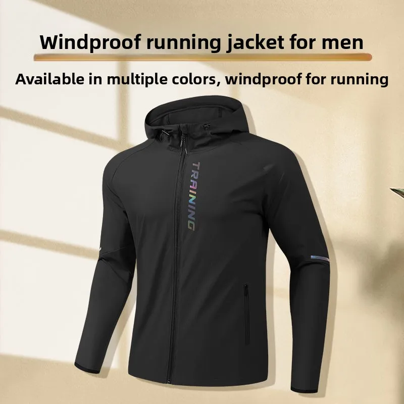 Chaqueta impermeable con capucha a prueba de viento para hombre para correr, entrenar y deportes al aire libre