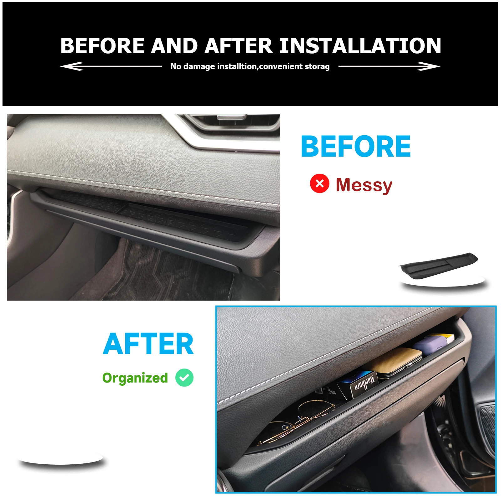 For 2024 2023 Toyota RAV4 2019-2022 Passenger Storage Organizer Mat Center Console Tray Armrest Car Storage Box ABS Accessories